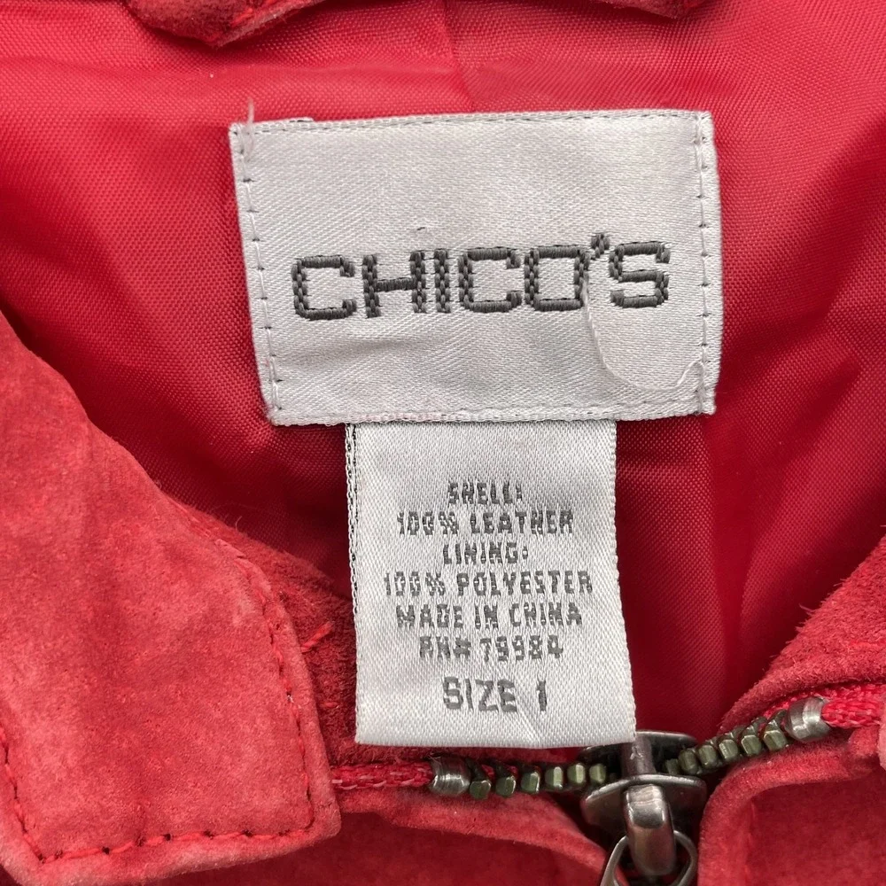 Chico's Suede Jacket Women's 1 Red Leather Y2k 70's Moto Chic Office 90s Classic